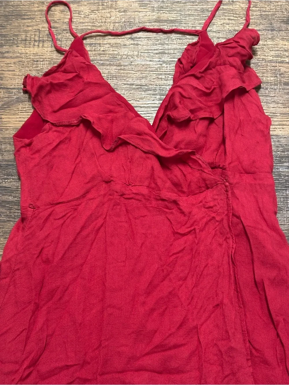 Red Ruffle V-Neck Mini Dress - Picture 2 of 7